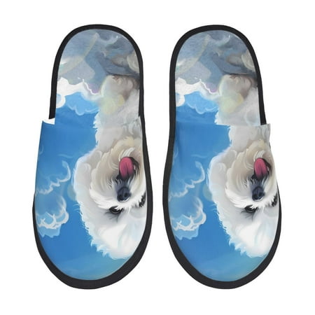 Balery Cute Cloud Bichon Frise Slient Indoor Furry Fleece Comfort House Shoes Soft Non-Slip Home Shoes Cotton slippers House Slippers-- Large
