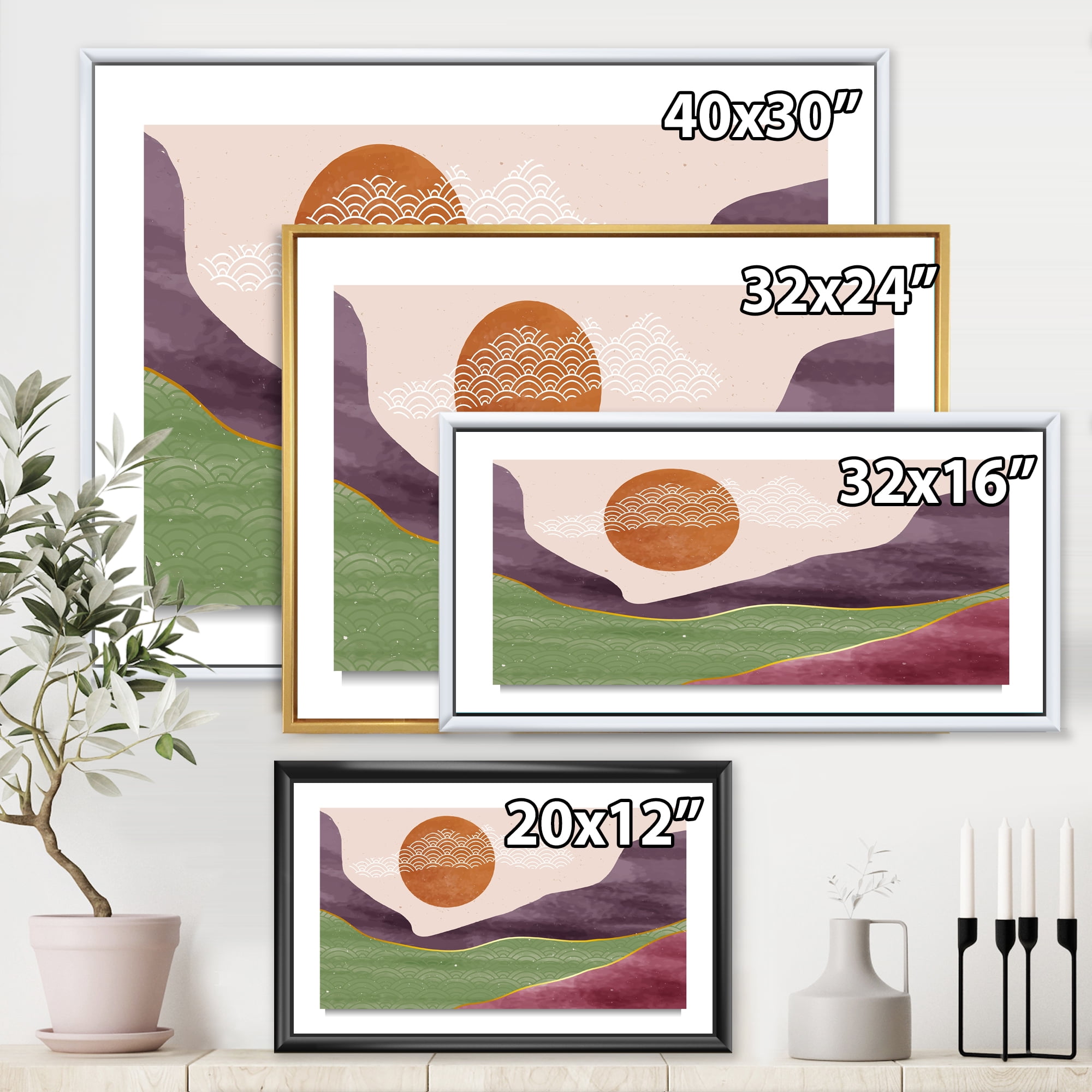 Designart 'Abstract Landscapes With Mountain River and Moon' Modern Framed Canvas Wall Art Print