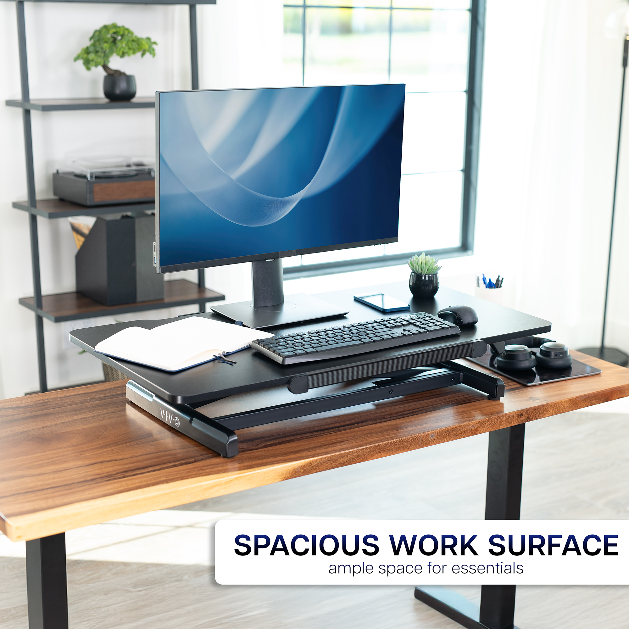 VIVO Black Tilting Height Adjustable 36" Desk Riser, Single Top Converter