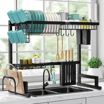Black Over Sink Dish Drying Rack Drainer Shelf Stainless Steel Kitchen Cutlery Holder Metal Iron