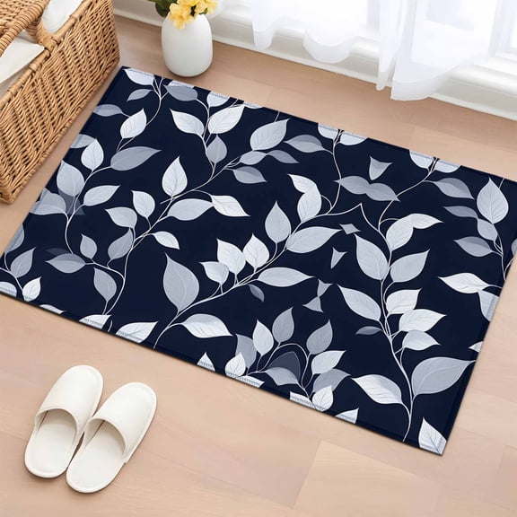 2x3 Ft Entryway Area Rug, Blue White Eucalyptus Kitchen Rug Runner Washable Floor Mat, Spring Summer Watercolor Leaf Non Slip Indoor Door Mat Throw Carpet for Bathroom Living Room Bedroom