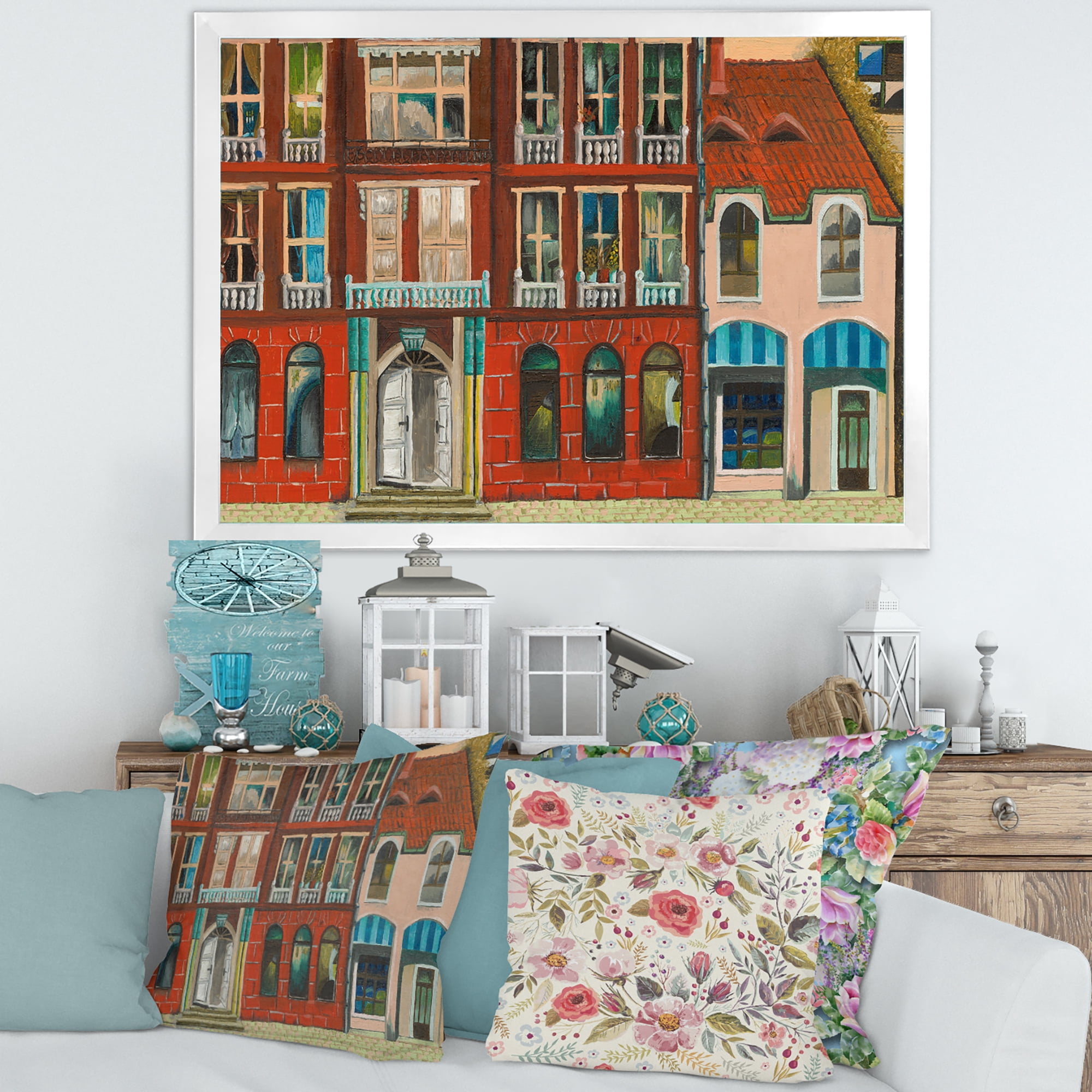 Designart 'Vintage Red Facade of Shop In Paris I' French Country Framed Art Print