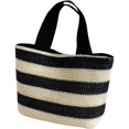 thumbnail image 1 of Bolso de mano tejido de paja a rayas para mujer, bolso de playa, bolso de bloque de Color, bolso de hombro, viaje de playa, puede almacenar artículos como libros, 1 of 5
