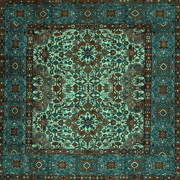 Ahgly Company Indoor Square Persian Turquoise Blue Traditional Area Rugs, 3' Square