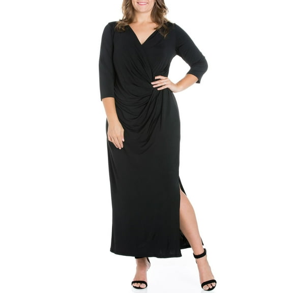 24seven Comfort Appare Fitted V-Neck Side Slit Maxi Dress