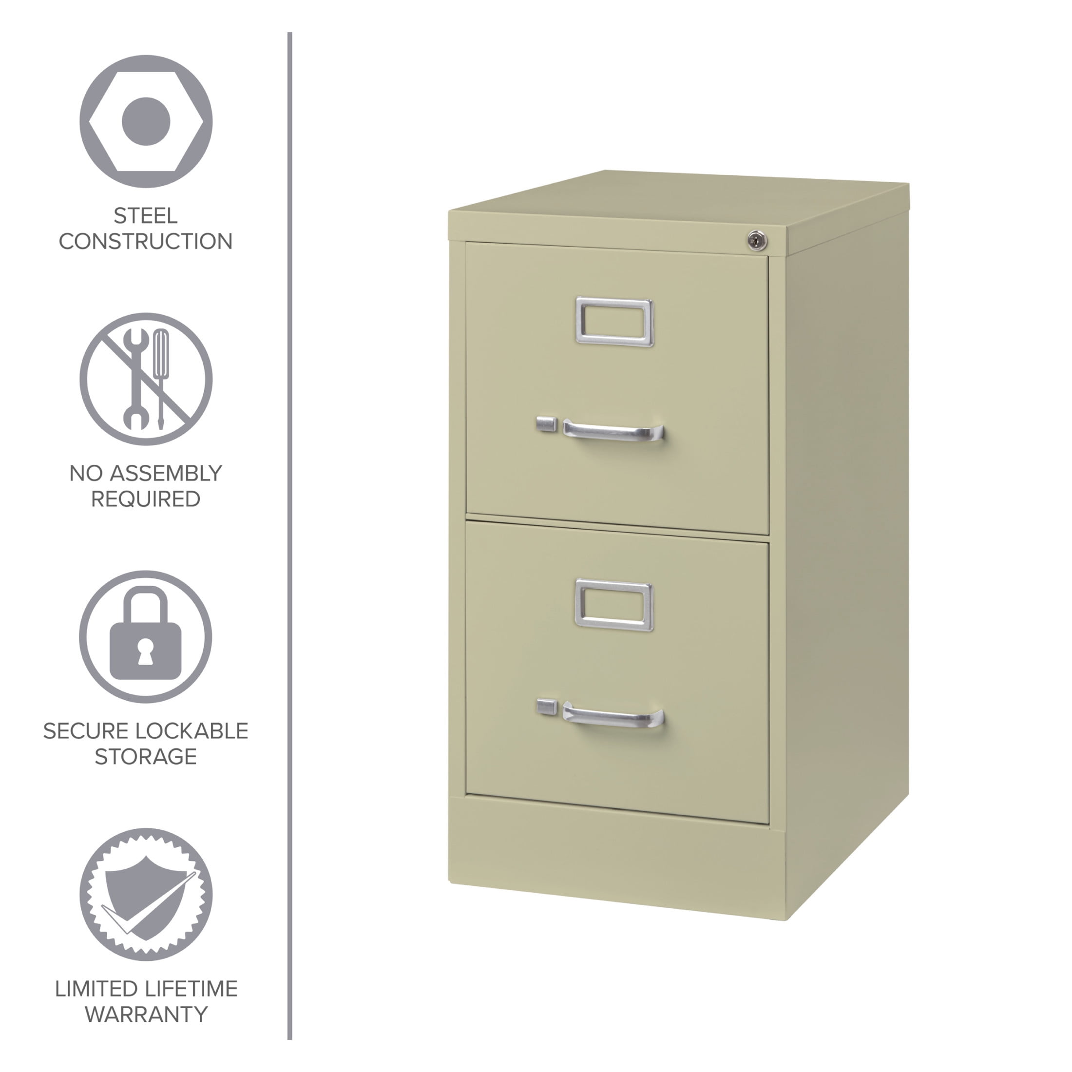 Hirsh 2 Drawer Letter Locking Metal Vertical File Cabinet, 22" Deep, Putty