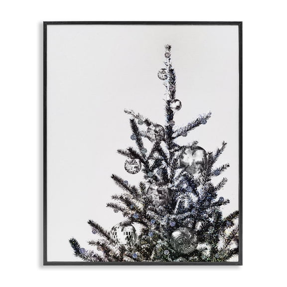 Stupell Industries Christmas Tree Disco Balls Holiday Painting Black Framed Art Print Wall Art, 11 x 14