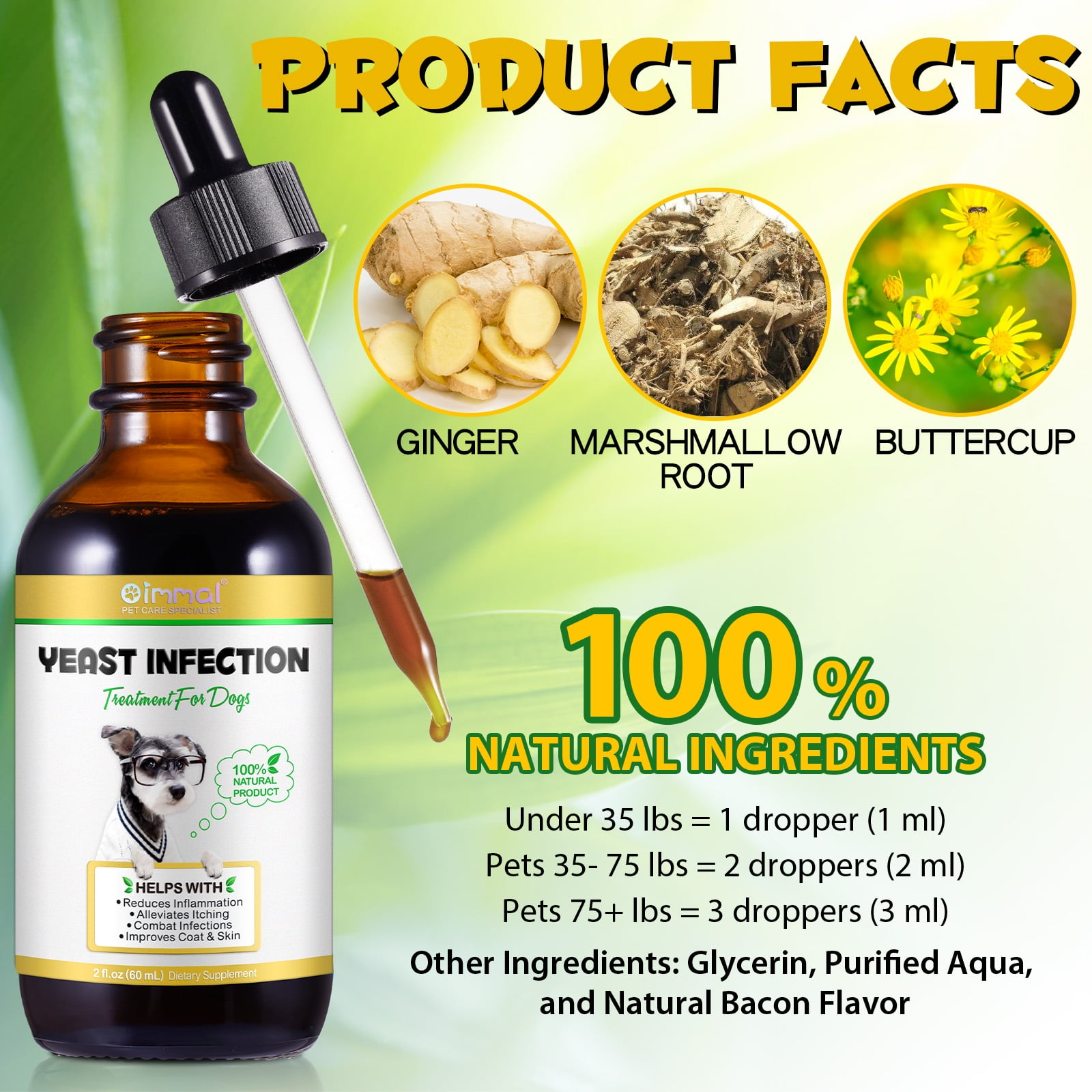 Oimmal Natural Yeast Infection for Dogs, Support Healthy Itch & Inflammation Relief, Coat & Skin Health Support | Dog Yeast Ear Infection Drops 2 oz - 2Pack