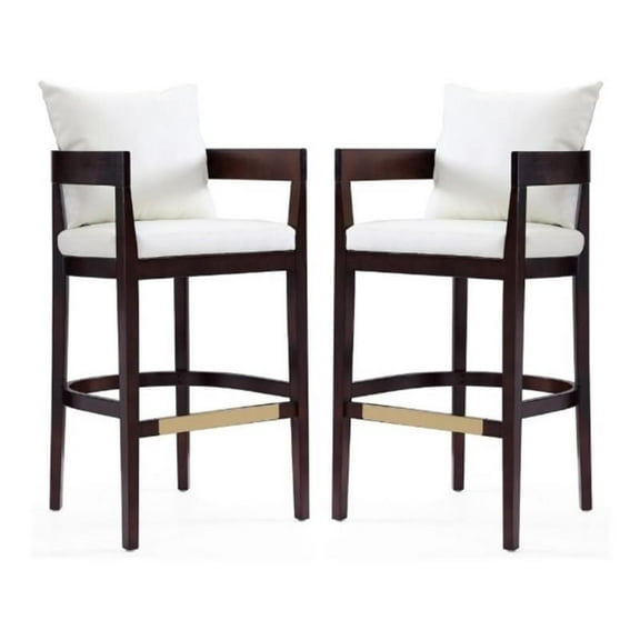Home Square 30.5" Faux Leather Barstool in Ivory & Walnut - Set of 2