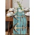 thumbnail image 4 of Nautical Anchor Table Runner 108 Inches, Farmhouse Retro Turquoise Wooden Grain Bed Runner Dresser Scarves Tabletop for Indoor Outdoor Parties/Ceremony/Banquet, 13"x 108", 4 of 8