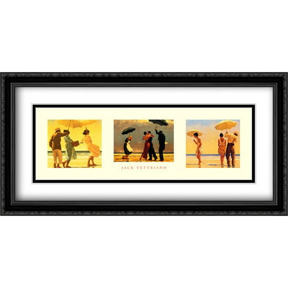 Vettriano Trio 2x Matted 40x16 Large Black Ornate Framed Art Print by Jack Vettriano