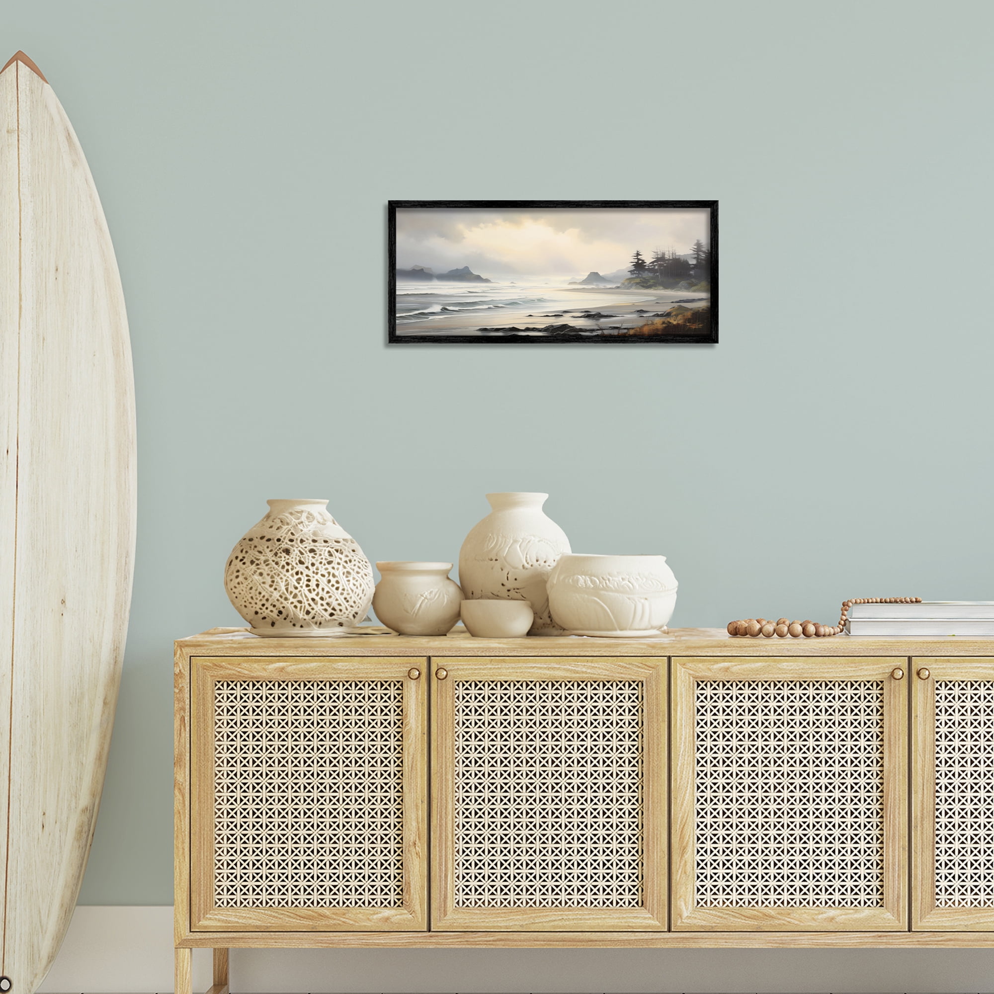 Stupell Industries Coastal Shore Inlet Coastal Painting Black Framed Art Print Wall Art, 24 x 10