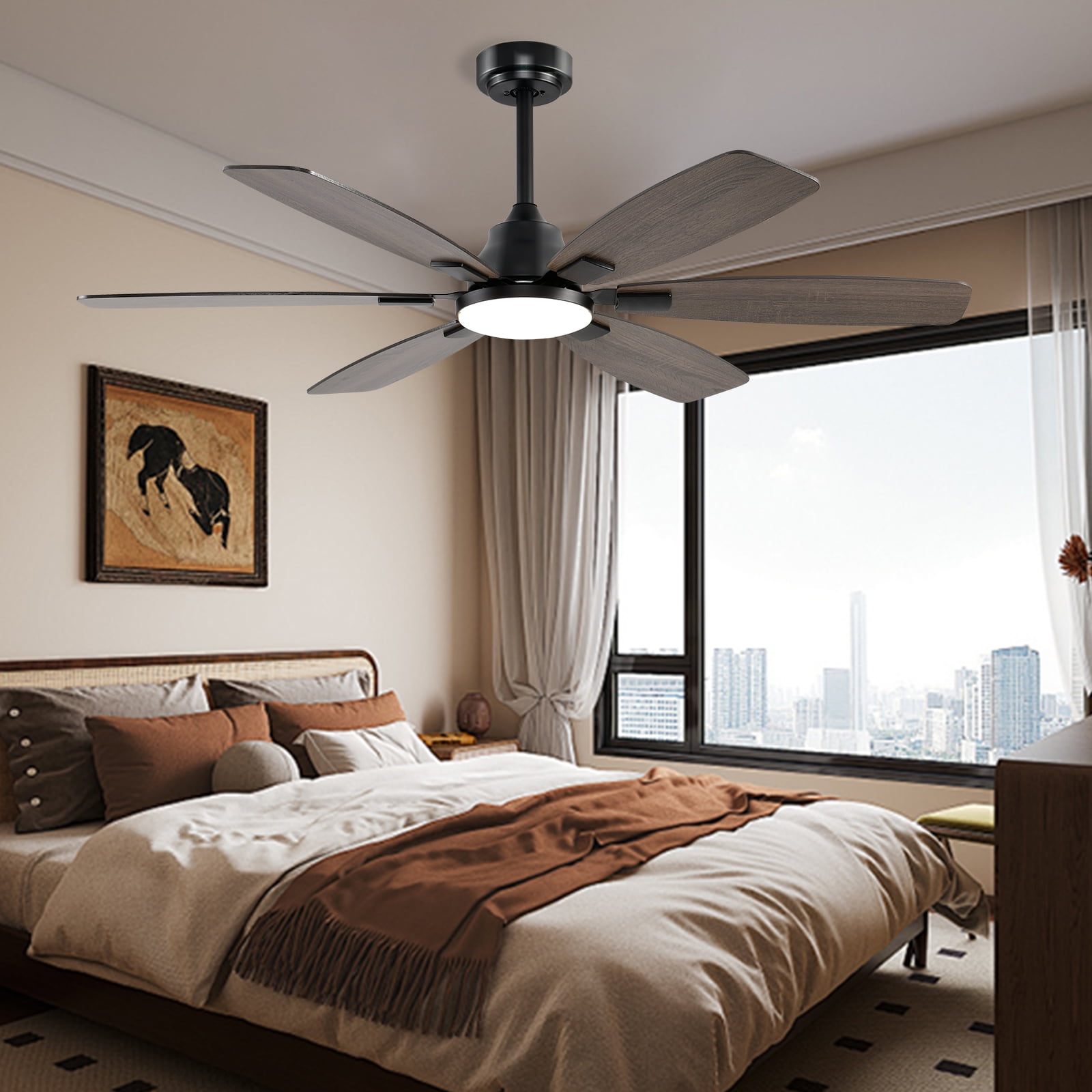 Ayaoty Ceiling Fans with Lights, 52 Inch Ceiling Fan with Light and Remote, 3CCT Dimmable, 6 Speed Reversible DC Motor,5 Blades Modern Brown Ceiling Fan for Bedroom, Indoor/Outdoor Use