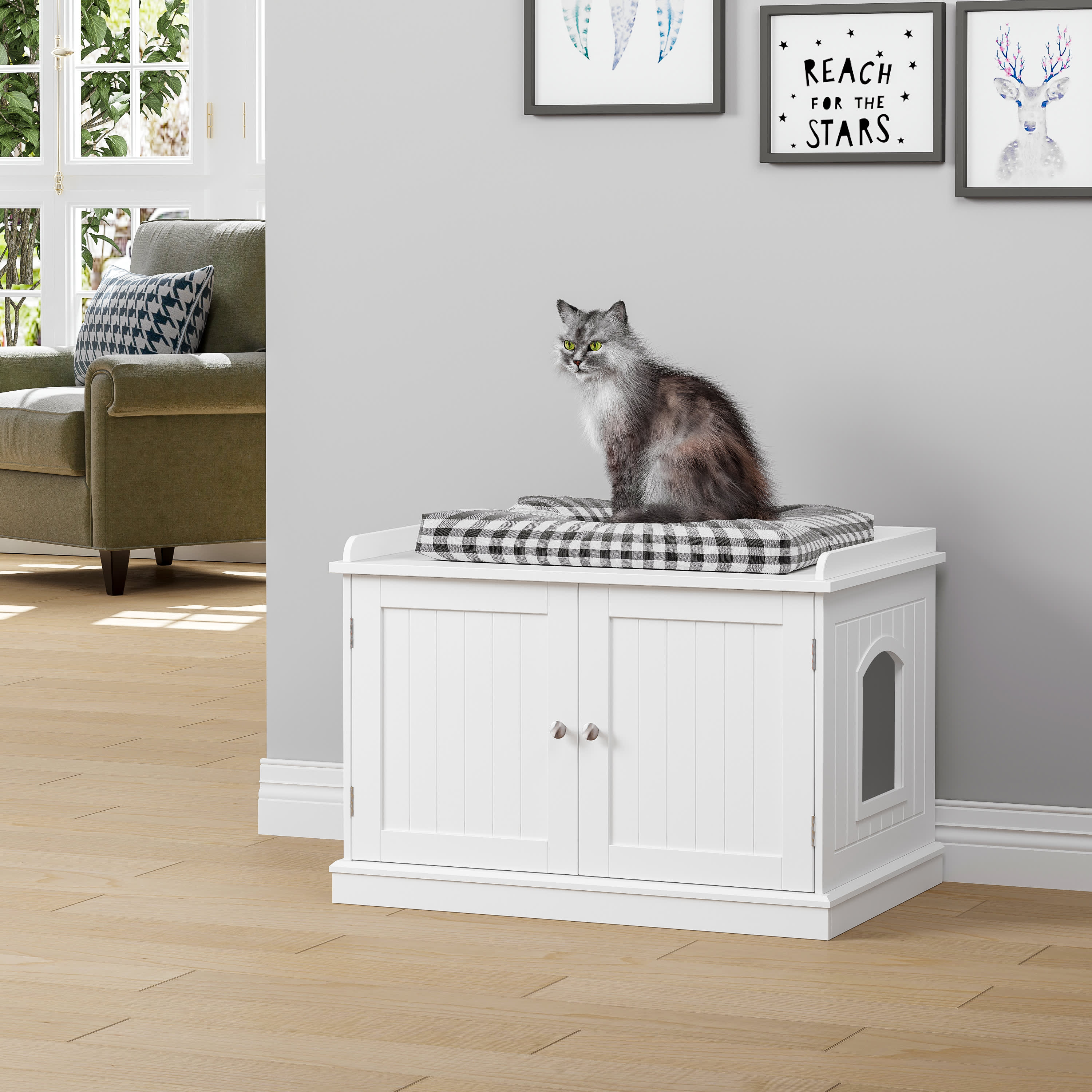PAWLAND Lager Cat Washroom Storage Bench,cat Litter Box Enclosures