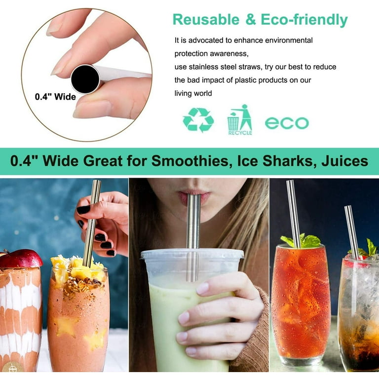 Milkshake Straws 10mm Wide Straws, 4 Pack Stainless Steel Straws 266mm &  216mm Long Straw with 1 Straw Cleaner, Reusable Metal Straw for Milkshake