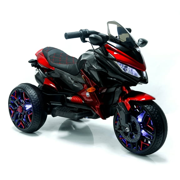 Taoruifang 12V Battery Powered Kids Motorcycle 3-Wheel Ride-On Toy with Manual Throttle & Lighting Wheels