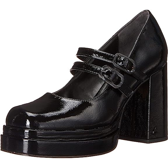 Circus By Sam Edelman Pepper Black Slip On Squared Toe Buckle Strap Heel Pumps (Black, 6)