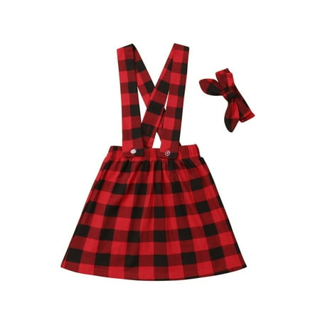 

Christmas Newborn Baby Girl Xmas Plaid Skirts Dress + Headband Outfits Set Clothes