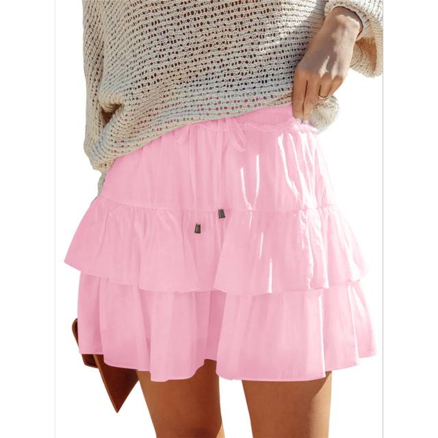 Falda Pantalón con Volantes y para Mujer, Estilo Casual, de Cintura Alta, Color Rosa, Talla L