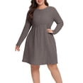 thumbnail image 3 of Cueply Women's Plus Size Ribbed Knit Dress Long Sleeve Crew Neck Empire Waist Casual A-Line Dress with Pockets, 3 of 8