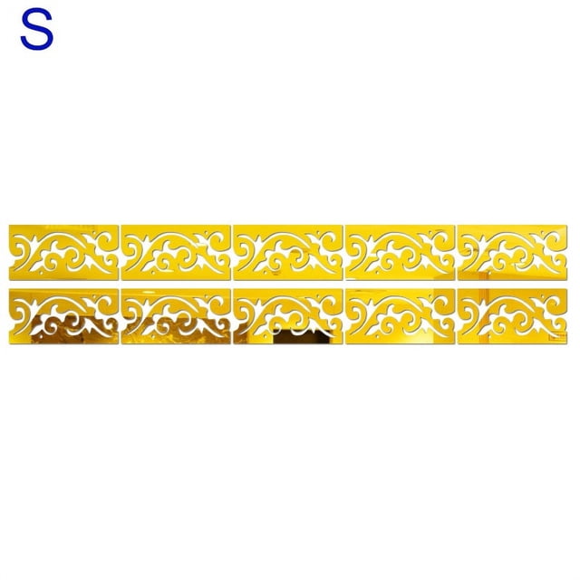 Lefu 10Pcs Wall Mirror Stickers, 3D Mirror Art Kick Line Wall Sticker Acrylic Decal Home Room Decor, Gold S