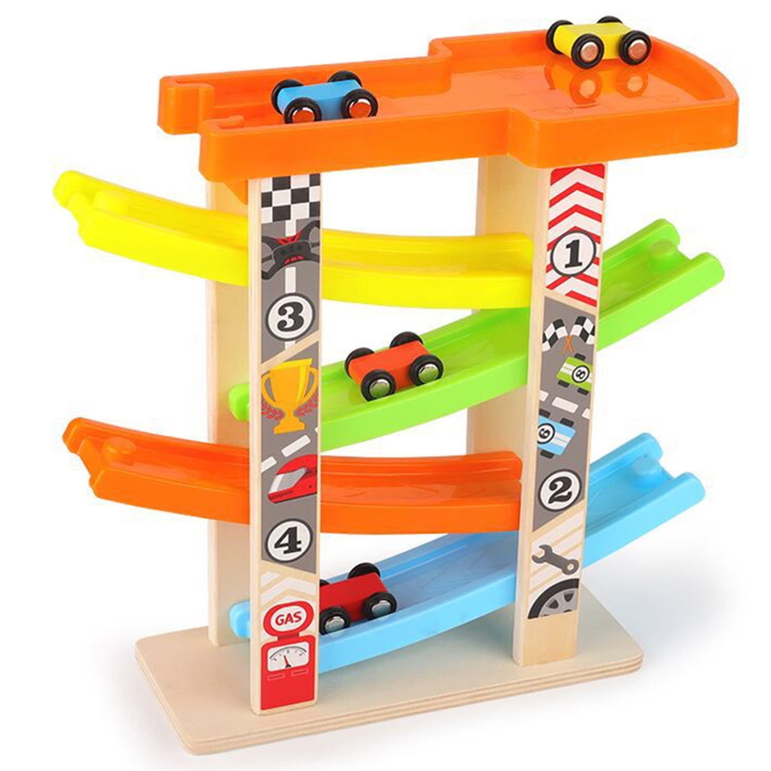 Wooden Race Track Car Racer Ramp Toy For 1-2 Year Gifts Old Boy Girl H8D8 