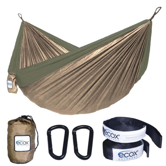 ecox Outdoors Hammock Single with 2 Tree Straps, Portable Lightweight Nylon Parachute for Backpacking, Camping, Travel, Beach, Backyard, Patio, Hiking hammock