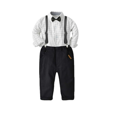 

Honeeladyy Winter Coats Newborn Clothes Autumn Winter Boys Lattice Long Sleeve Suspender Trousers Set Boys Sling Gentleman Party Clothes Formal Suit White Clearance under 10$