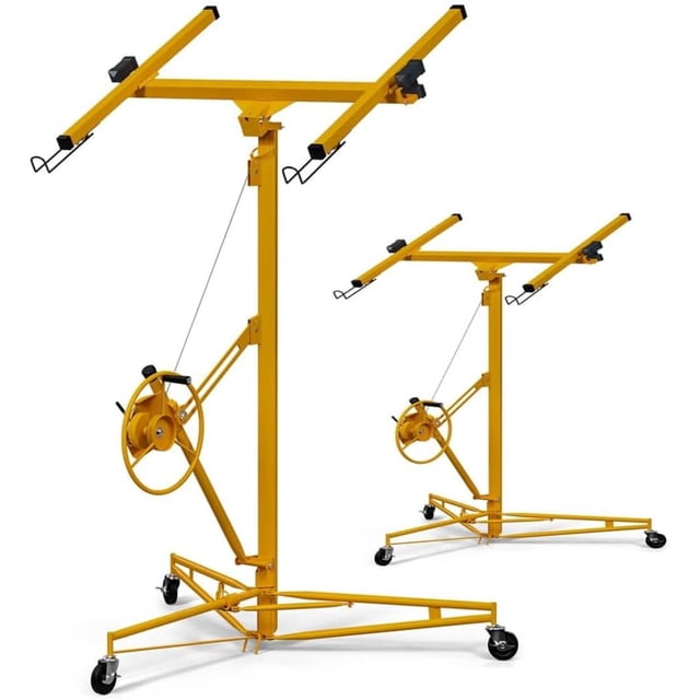 Bingirl Treuil à Cloison Sèche Robuste de 16 Pi avec Capacité de 150 Lb, Roues à Verrouillage de Bras à 360° (Jaune)
