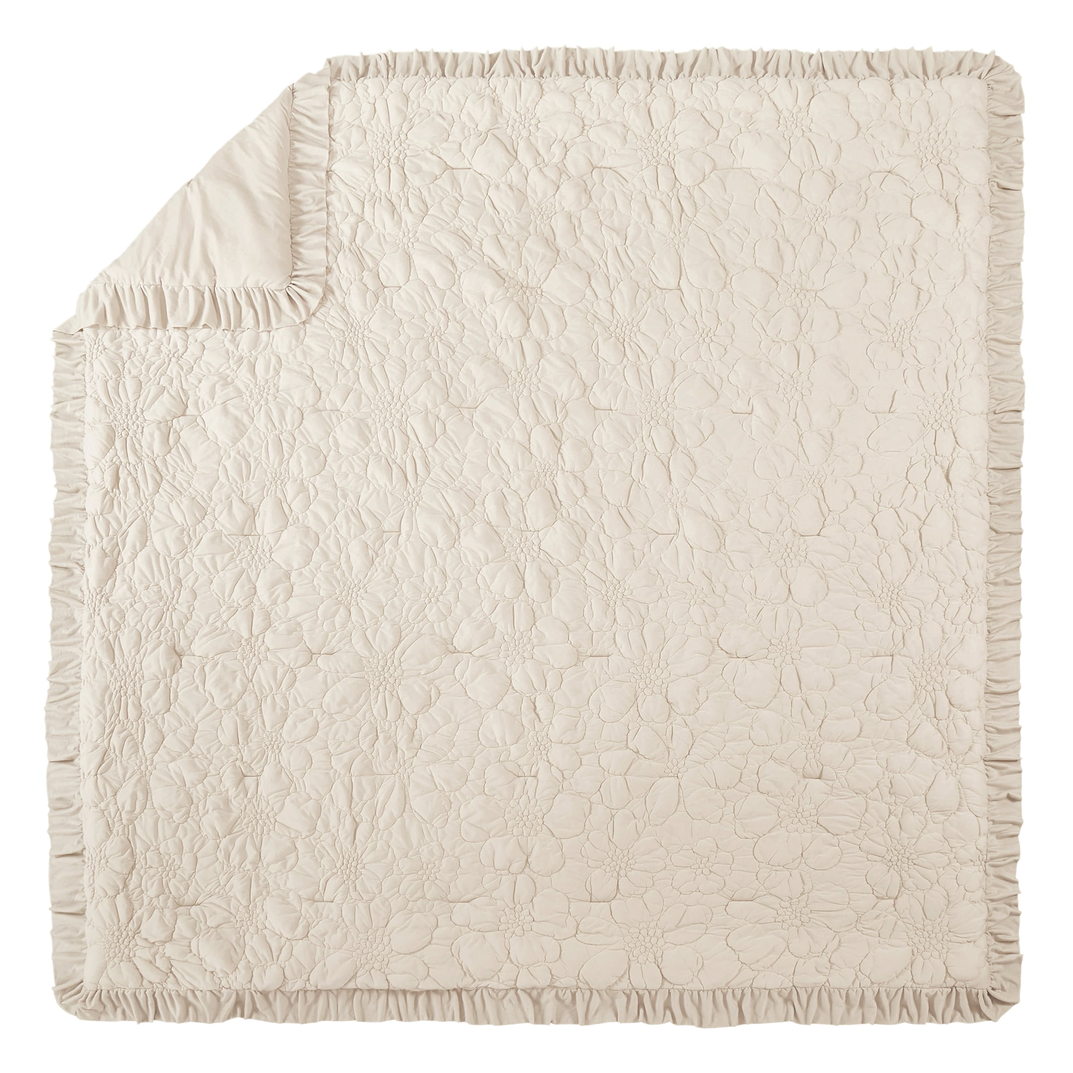 The Pioneer Woman Ruched Floral 3-Piece Comforter Set, King, All Season, Linen
