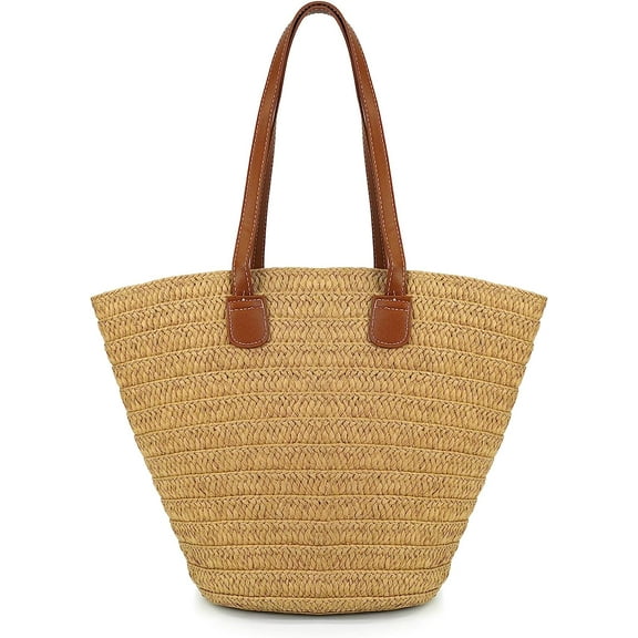 Kukuzhu Straw Bag for Women Woven Beach Structured Tote Handmade Crochet Carteras De Mujer Summer Shoulder Bohemian Hobo Pom Travel