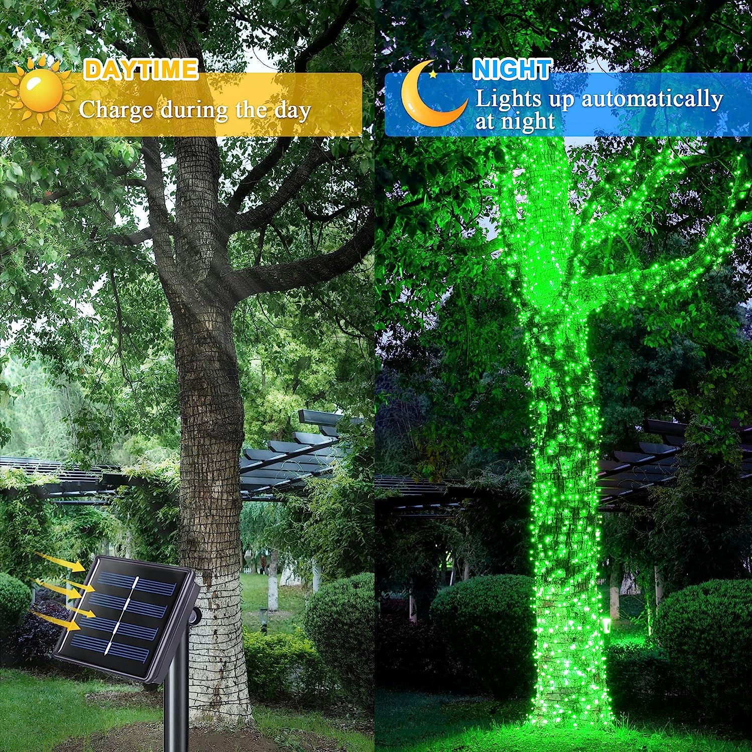 JMEXSUSS 2 Pack 200 LED Solar Halloween Lights, 75.5ft Green Solar Lights Outdoor Waterproof, 8 Lighting Modes Solar String Lights for Patio, Garden, Tree, Christmas, Halloween Decorations