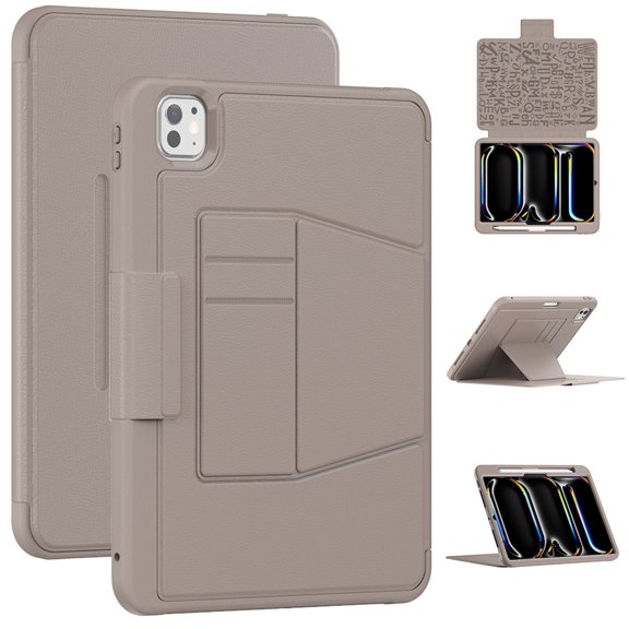 Dteck Luxury Business Case for iPad Pro 11 inch (M4) 2024,Mangetic Leathe Card Slots Smart Case Built-in Pencil Holder Shockproof TPU 7 Viewing Angles Stand Folio Cover,Rosegold