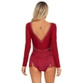 thumbnail image 2 of Alvivi Women Figure Ice Skating Fringed Leotard Sheer Mesh Long Sleeve Lyrical Dance Bodysuit Burgundy L, 2 of 7