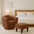 thumbnail image 6 of Avobird Living Room Chair With Ottoman Set, Chenille Barrel Armchair with Removable Back Pillow & 2 Armrest Covers, Brown, 6 of 6