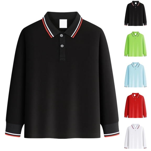 YOUYEDIAN Long Sleeve Polo Shirts for Boys Size 11-12 Kids Spring Dress School Uniforms Toddler Golf Collared Outfits Girls Athletic Tshirts (Black)