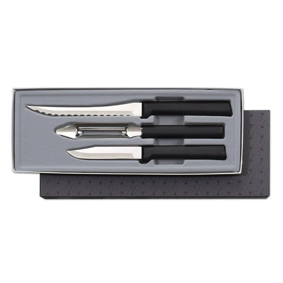 Rada 3 Piece Peel, Pare & Slice Knife Set with Gift Box, Black Handles