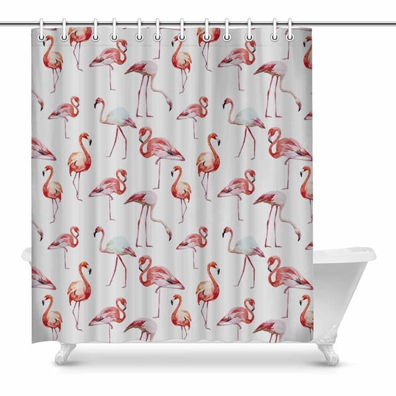 SUNENAT Watercolor Pink Flamingo Birds Shower Curtain for Bathroom Bathroom Shower Curtain 72(Wide) x 84(Height) Inches