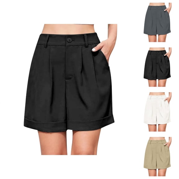 Shorts for Women 2026 Summer Elastic High Waist Wide Leg Tailored Dressy Casual Office Work Shorts with Pockets