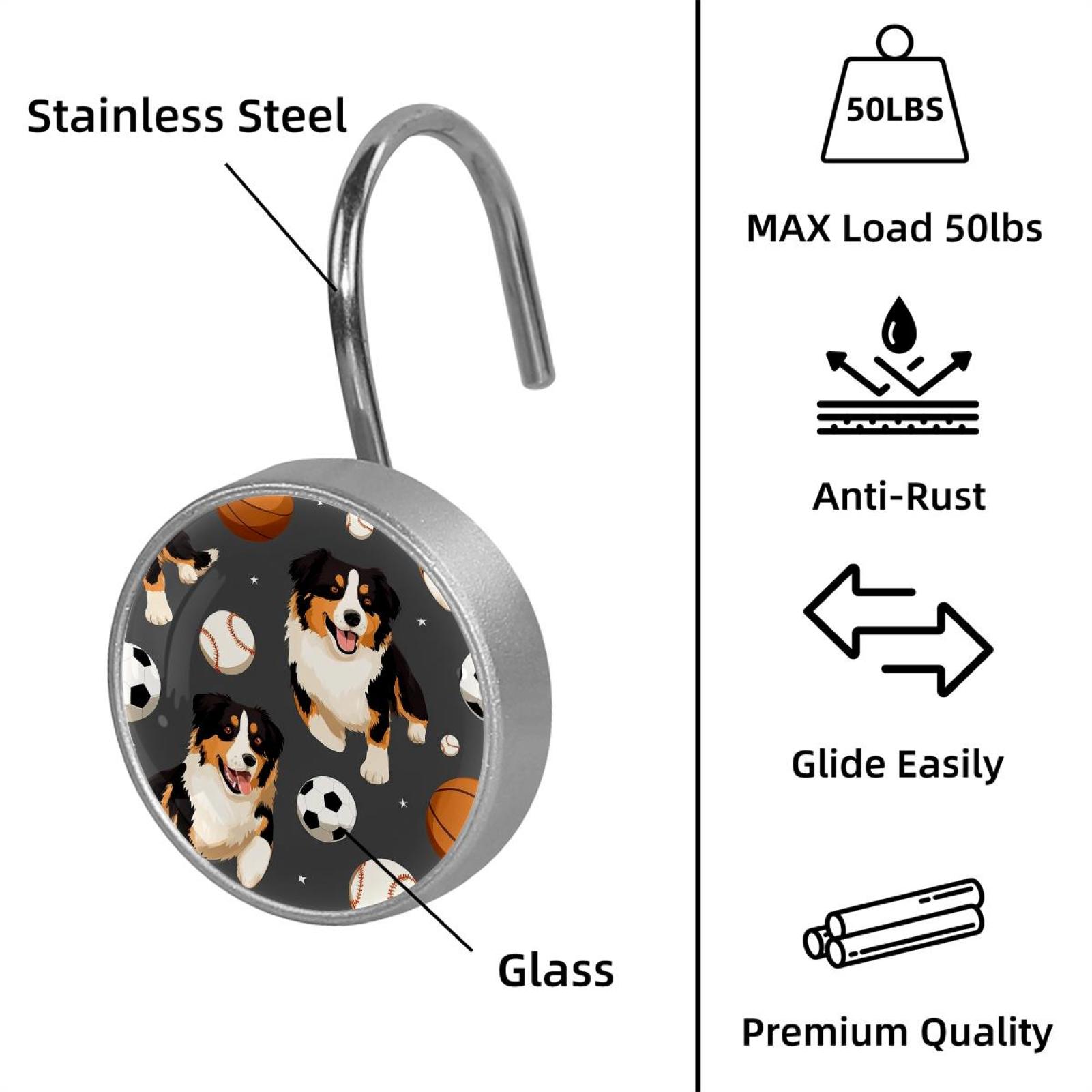 HemaKayy 12 Pcs Shower Curtain Hooks Bathroom Decorative Accessories Puppies Playing with Balls