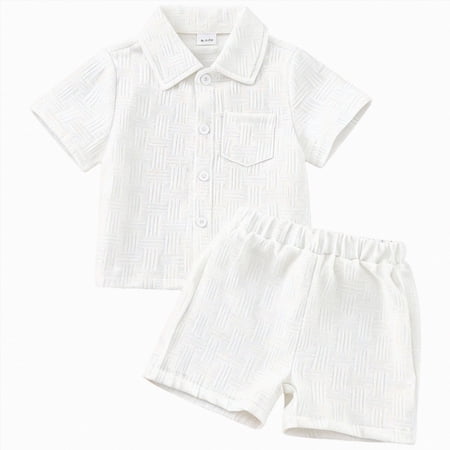 Xudanell Toddlers Baby Boys Summer Clothes Infant Boy Button-town Shirt Short Set Outfits (18-24 Months White)