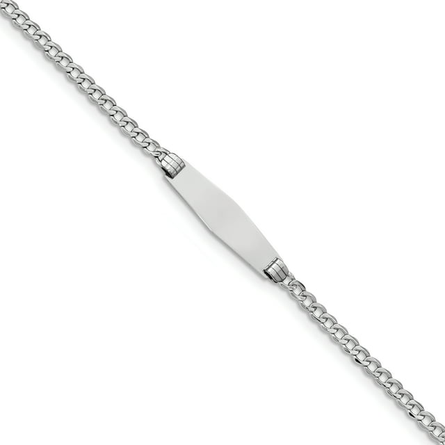 14k White Gold Soft Cuban Link Name Bar Identification Id Bracelet