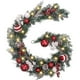 thumbnail image 1 of Adornos navideños, guirnalda navideña preiluminada de 1,8 m, roja y blanca, con lazo a rayas, adorno de caramelo rojo, ideal para puerta de entrada, ventana, mesa, bola de plástico., 1 of 6