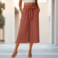 thumbnail image 4 of Audhol Gaucho Pants for Women Pants for Women Elastic Waisted Wide Leg Pants Casual Trousers with Pockets Trendy Loose for Work Wide Leg Capri Pants for Women orange S, 4 of 6