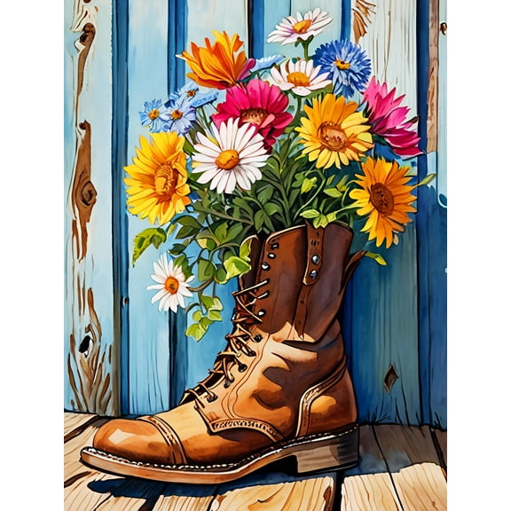 Diamond Art Painting Kit Adult DIY Full Diamond Boots Flower Diamond Art Kit Adult Beginner, 5D Paint with Diamond Picture Gemstone Art Painting Craft Kit Home Decor Gift 12x16 inches