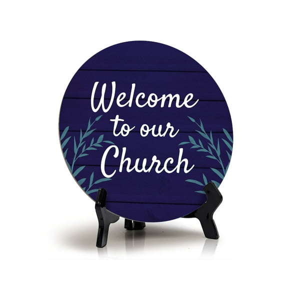 Welcome to Our Church Circle Table Sign with Acrylic Stand (5x5") | Home & Office Decor