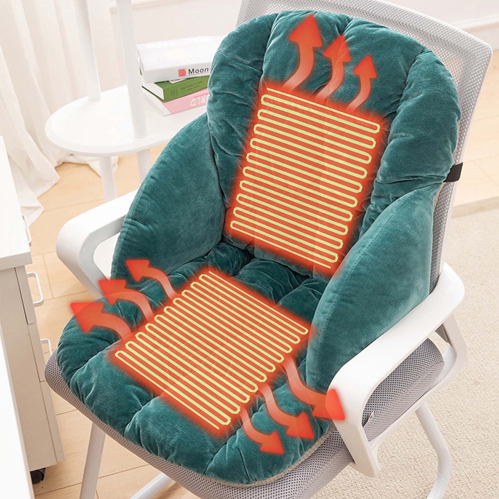 Kbndieu Heated Seat Cushion for Office Chair, Portable Heating Chair Pad, Soft Thick Chair Warmer for Back, Waist, Hips, Thighs Home Office Use