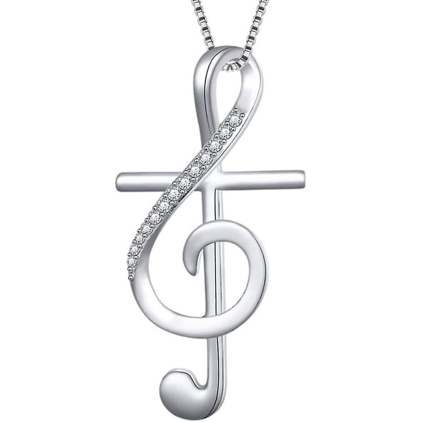 Collar con colgante de nota musical de plata de ley S925, cadena de caja de 18 pulgadas