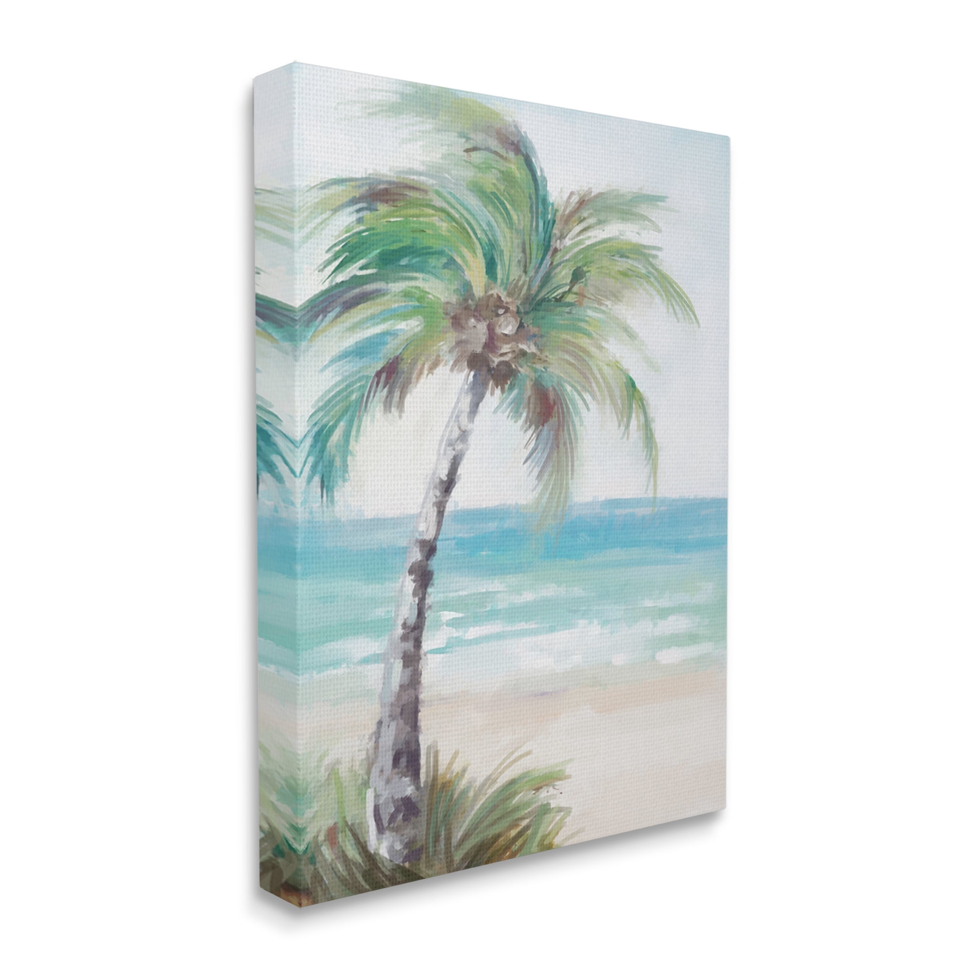 Stupell Industries Soft Palm Tree on Beach Landscape Painting Gallery Wrapped Canvas Art Print Wall Art, 30 x 40