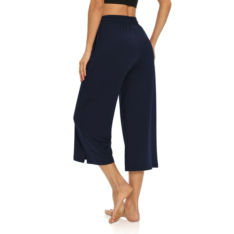 DIBAOLONG Womens Capri Pants Loose Yoga Pants Wide Leg Drawstring Comfy  Lounge Pajama Capris Sweatpants with Pockets 